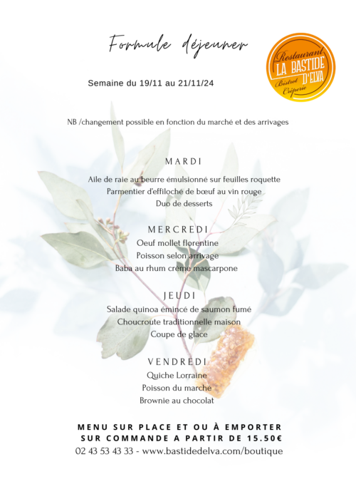 La Bastide Delva Restaurant Laval Menus Du 19 Au 22 Novembre